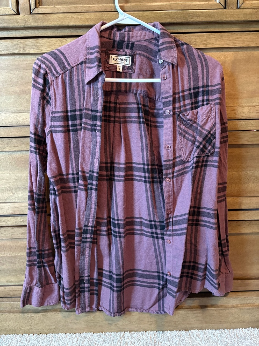 Express Mauve and Black Plaid Button-Down Shirt